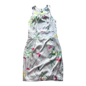 H&M Tan and Pink‎ Floral Dress size 8 Gold accents